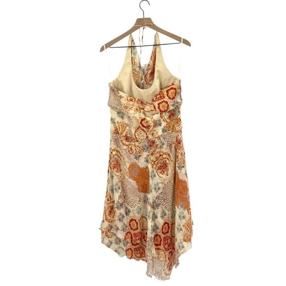 Kay Unger 100% Silk Halter Drape Layers Asymmetrical Hem Print Size 12 - Picture 4 of 9